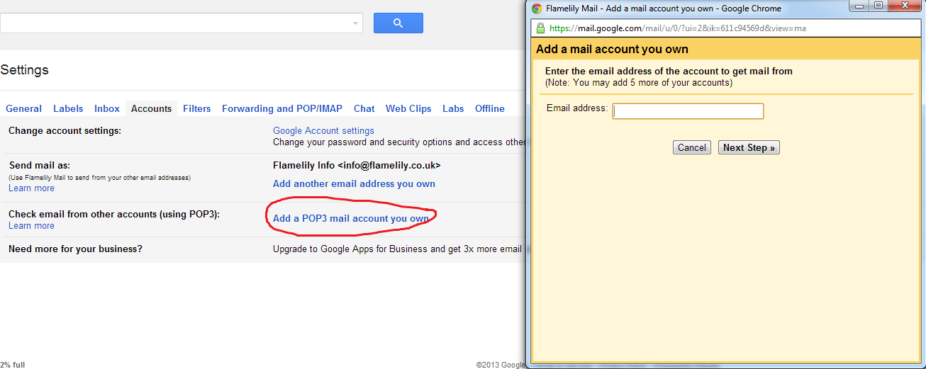 gmail pop3 settings